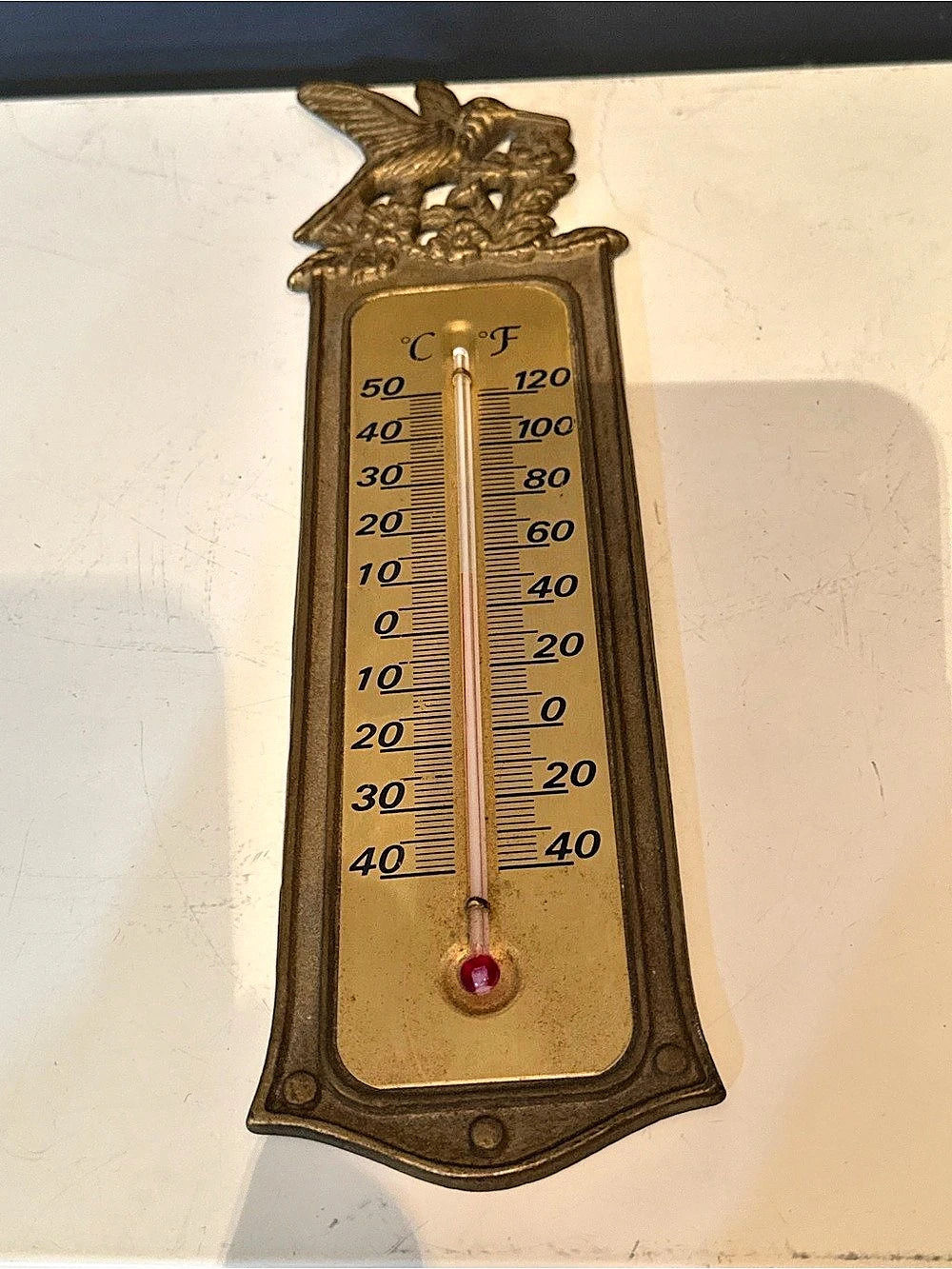 Vintage Decorative Wall Thermometer Brown & Gold